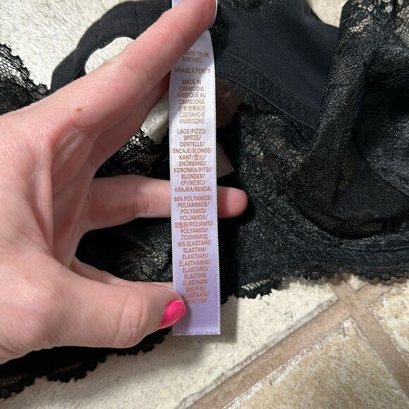 Savage X Fenty Black Candy Hearts Unlined Lace Balconette Bra - Picture 9 of 12